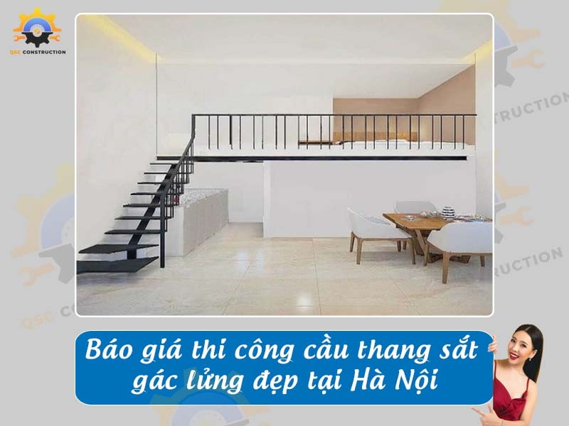 Báo giá thi công cầu thang sắt gác lửng đẹp tại Hà Nội